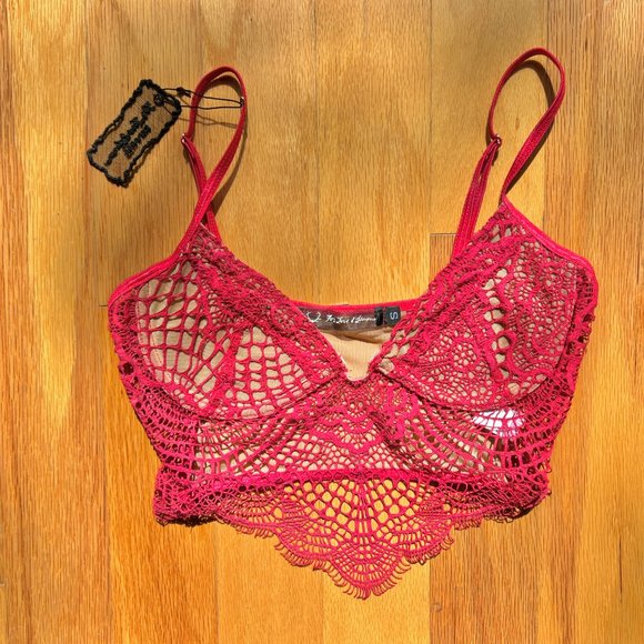NWT For Love and Lemons Skivvies Bat Your Lashes Bra, Red, Size Small - Picture 2 of 11